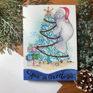 Florida Manatee Weihnachten HANDGEMACHTE URLAUBSKARTEN, Meere und Grüße, Weihnachtskarten Handarbeit, Florida Weihnachten, Handgefertigt