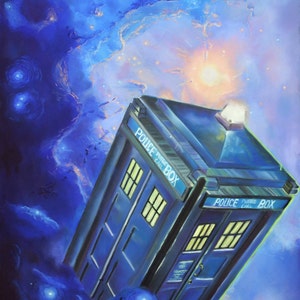 Blue Police Box ART PRINT, British Sci Fi, Nerdy Holiday gift, Nerdy Decor