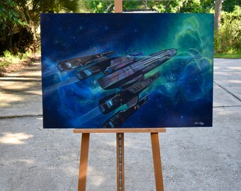 Deep Scout Stealth Frigate| Original Pastel Painting| 24"x36"| Nerdy Gifts, Nerdy Wall Art, Nerdy Decor, Video Game Decor, Gamer Room Decor