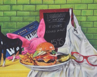 A Burger Still Life ART PRINT, Burger Family, Nerdy Art