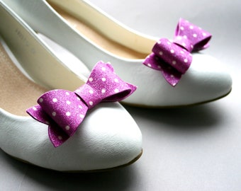 Bow glitter shoe clips with Polka Dots, pink & white, Rockabilly and Rockabella style, fuchsia, fuschia, magenta