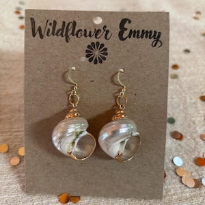 Mermaid Shell Earrings: 14K Gold Fill, Pearlescent Ocean Jewelry