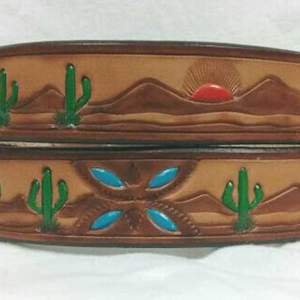 Desert Sunrise Leather belt. Handcrafted Leather Belt. 1-1/2". Made in U.S.A.