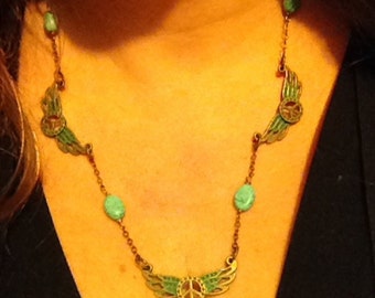 Wings of Peace necklace with Turquoise Magnesite and Oxidised Brass Chain