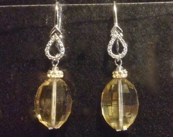 Sparkling Step-cut Citrine & White Topaz Earrings, Sterling Silver