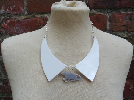 Gothic Collar Necklace White Pointed Collar With Grey Rat Etsy