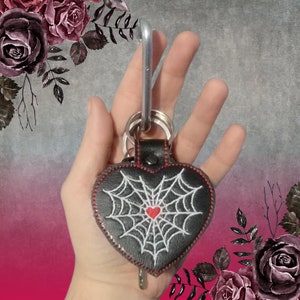 Spiderweb Heart Keychain | Spider Keychain | Leather Heart Keychain | Goth Heart Keychain | Spooky Keychain