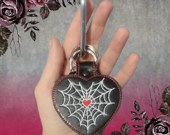 Spiderweb Heart Keychain | Spider Keychain | Leather Heart Keychain | Goth Heart Keychain | Spooky Keychain