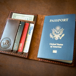 Cartera de pasaporte - hecha a mano y cosida a mano, cartera de viaje