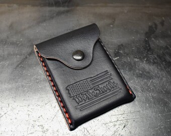 Patriotic Handmade Full-Grain Leather Business Card Holder – "We the People" American Flag Design