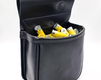 Black Leather Shotgun Shell Pouch – Sporting Clays, Trap, Skeet – 100 20ga Capacity