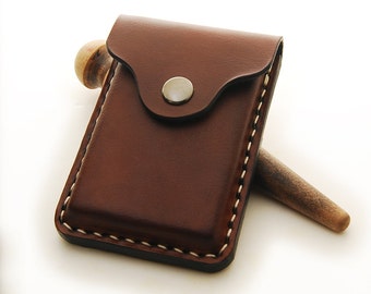 Cartera de tarjeta de visita de cuero hecha a mano con 2 fundas para tarjetas de crédito y personalización
