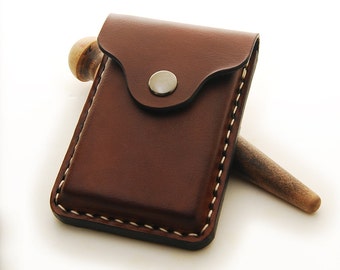 Handmade Leather Business Card Holder Card Wallet With 2 Credit Card Sleeves and Personalization