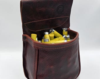 Handmade Leather Shotgun Shell Pouch – Mahogany Chrome Tanned, 100 20ga Shell Capacity