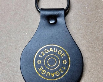 12 Gauge Shotshell Keyfob with Gold Inlay