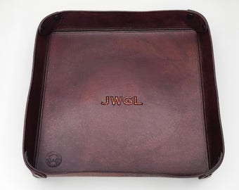 Personalized Handmade Full-Grain Leather Valet Tray - Custom Catchall for Keys, Wallet, and Accessories