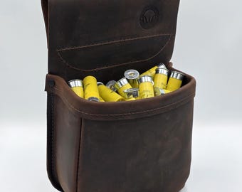 Handmade Leather Shotgun Shell pouch - Sundance Leather - Pouch for Trap, Skeet & Sporting Clays – Fits 2.5” Belt - 100 20ga Shell Capacity