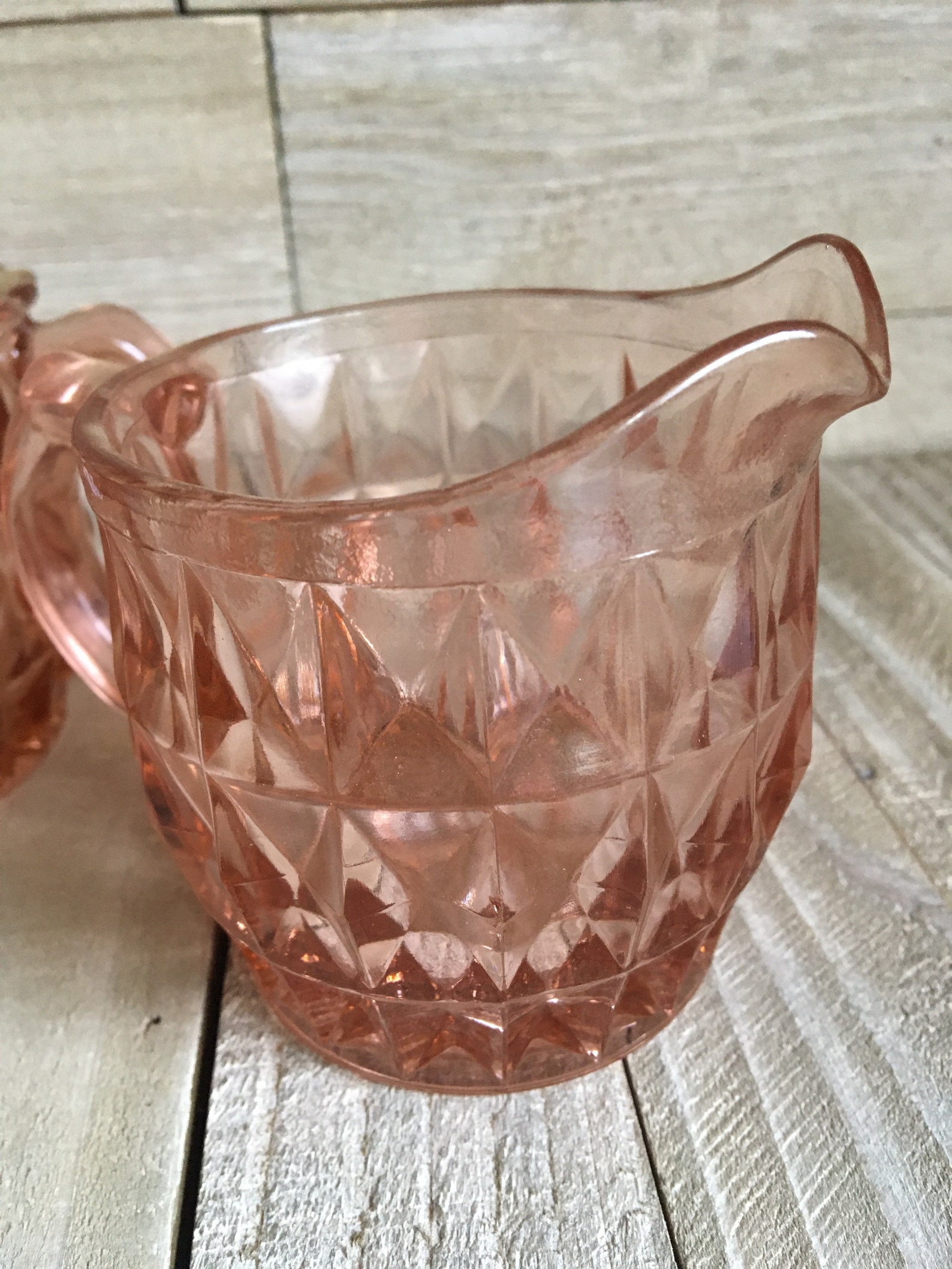 Vintage Pink Depression Glass Creamer & Sugar Set Windsor Etsy