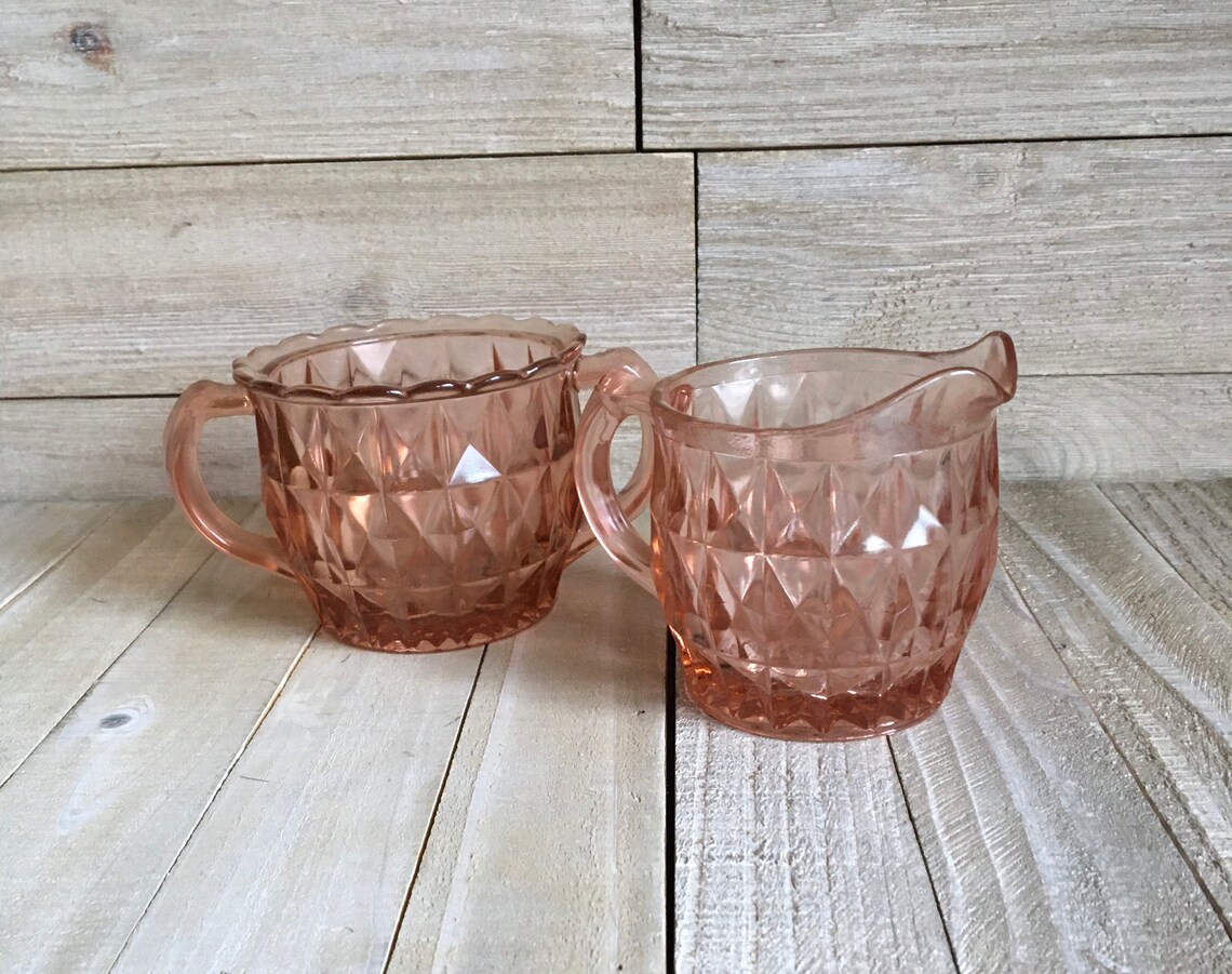 Vintage Pink Depression Glass Creamer & Sugar Set Windsor Etsy