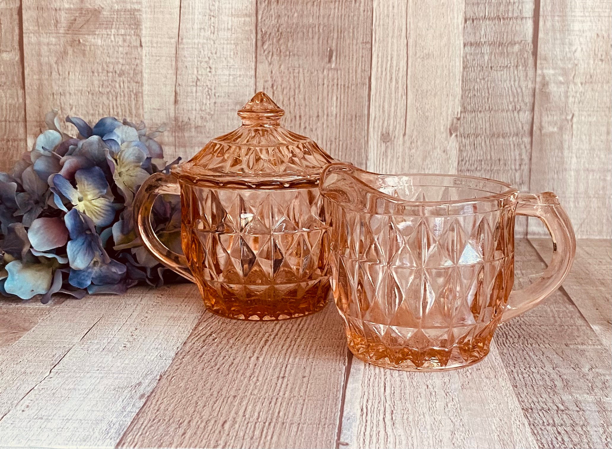 Vintage Pink Depression Glass Creamer & Sugar Set Windsor Etsy