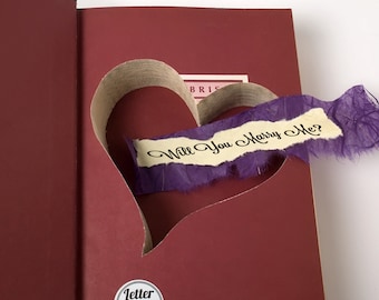 Secret Stash HEART SHAPE HOLLOW Book, cut book, Unique Engagement Gift, Proposal, Bride & Groom, 1st Anniversary Gift, Love, Hidden Book