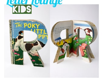 BOOK LETTER (R) Book Art, Book Cut Letters, Unique Engagement Gift, Teachers Gift, Librarian Gift, Book Club Gift, Children's Book Art,