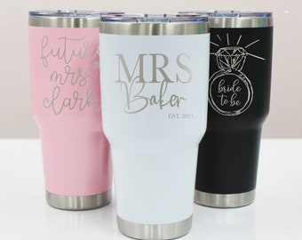 Bride Tumbler, Personalized Bridal Cup, Engagement Gift for Bride to Be, Engraved Large 30oz Cup, Monogrammed Cup