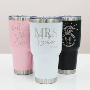 Bride Tumbler, Personalized Bridal Cup, Engagement Gift for Bride to Be, Engraved Large 30oz Cup, Monogrammed Cup