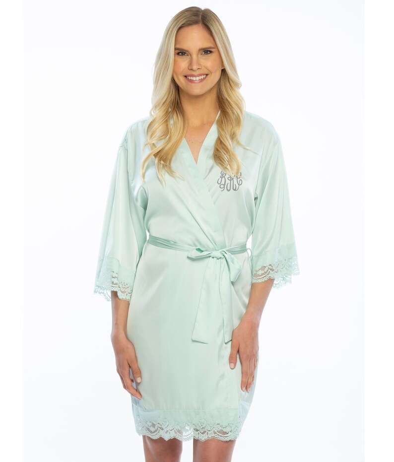Monogrammed Bridal Party Satin Robe Satin Lace Robe for Bride Etsy