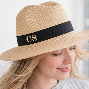 Personalized Beach Hat, Fedora Hat, Monogrammed Straw Hat, Honeymoon Hat, Trendy Gift for Her