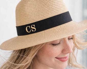 Personalized Beach Hat, Fedora Hat, Monogrammed Straw Hat, Honeymoon Hat, Trendy Gift for Her