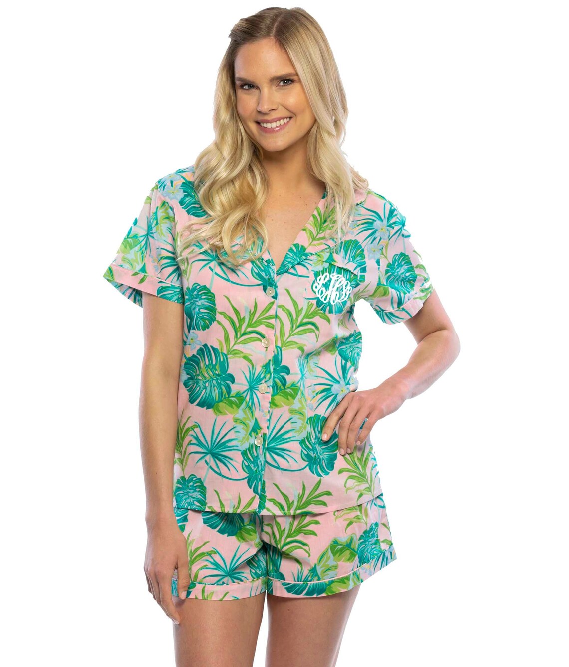 Palm Leaf Pajamas Monogrammed Pajamas Bridesmaid Pajamas Etsy