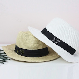 Personalized Beach Hat, Fedora Hat, Monogrammed Straw Hat, Honeymoon Hat, Trendy Gift for Her image 4