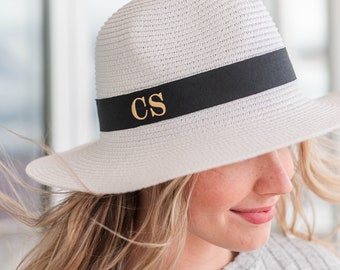 Personalized Beach Hat, Fedora Hat, Monogrammed Straw Hat, Honeymoon Hat, Trendy Gift for Her