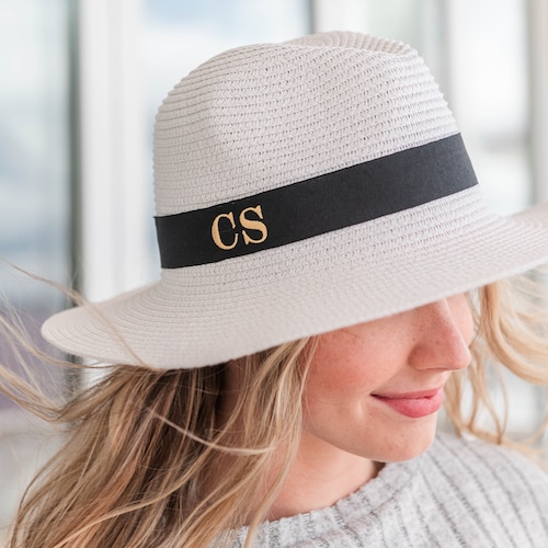 Chapeau de plage personnalisé, chapeau Fedora, chapeau de paille à monogramme, chapeau lune de miel, cadeau tendance pour elle