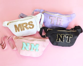 Personalized Fanny Pack, Belt Bag with Patches, Custom Nylon Bag with Varsity Letters