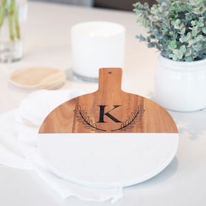 Personalized Round Wood Marble Cutting Board, Custom Charcuterie Board, Personalized Home Gift, Personalized Realtor Gift, Housewarming
