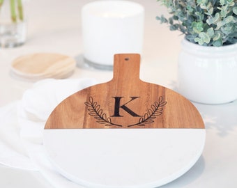 Personalized Round Wood Marble Cutting Board, Custom Charcuterie Board, Personalized Home Gift, Personalized Realtor Gift, Housewarming