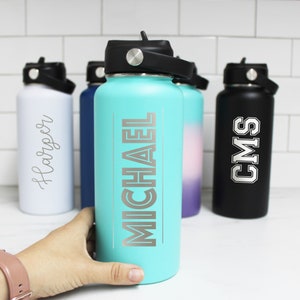 Personalized Sports Bottle, Custom Water Bottle with Straw Lid, Engraved Gym Water Bottle Flask
