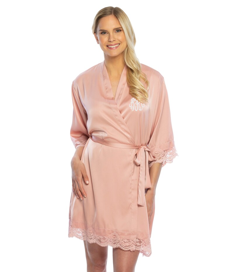 Monogrammed Bridal Party Satin Robe Satin Lace Robe for Bride Etsy