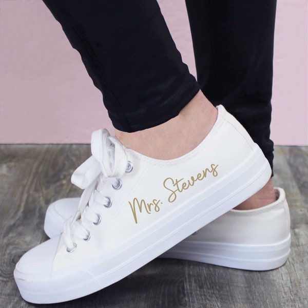 Personalized Bride Sneakers, Custom Bridal Sneakers, Monogrammed Wedding Shoes