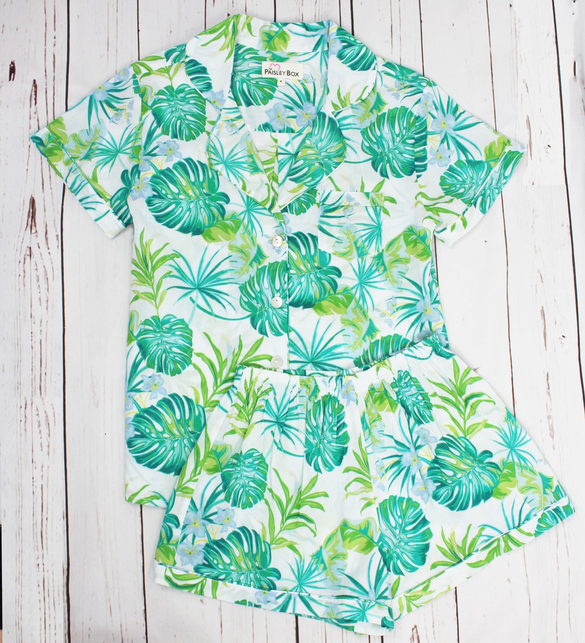 Palm Leaf Pajamas Monogrammed Pajamas Bridesmaid Pajamas Etsy