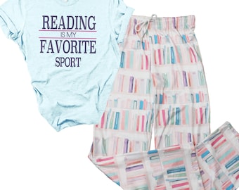 Book Pajamas, Book Lover Gift, Bookish Bookworm PJ Set, Reading is My Favorite Sport, Gift for Readers, Cute Pajamas