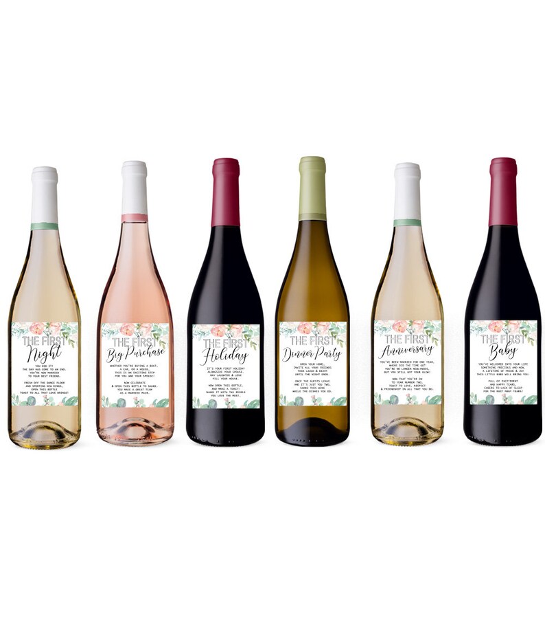 Bridal Shower Gift for the Couple, Wedding Milestone Wine Bottle Labels, Congratulations Engagement Wine Stickers image 3