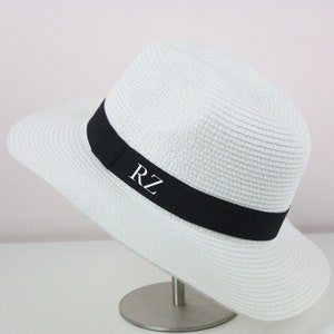 Personalized Beach Hat, Fedora Hat, Monogrammed Straw Hat, Honeymoon Hat, Trendy Gift for Her White