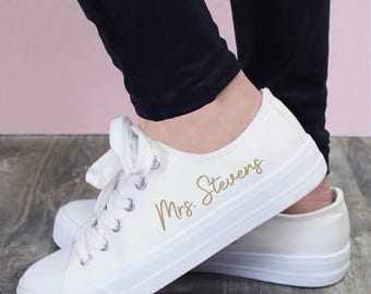Personalized Bride Sneakers, Custom Bridal Sneakers, Monogrammed Wedding Shoes