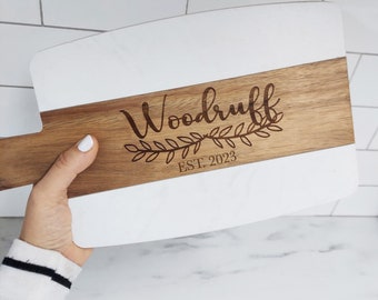 Personalized Wood Marble Cutting Board, Custom Cheese Board, Bridal Shower Gift, Teacher's Gift