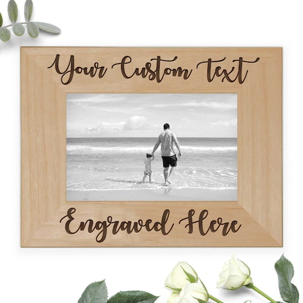 Custom Frame, Personalized Picture Frame, Wood Photo Frame with Custom Engraved Text, Personalized Wedding Gift