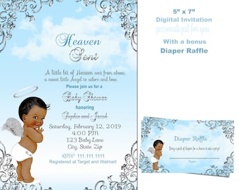 CUSTOM ANGEL From Heaven African American BABY Girl Shower INVITATIONS Personal