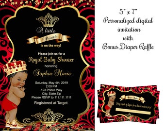 Red, Black and Gold Royal Baby Shower Invitation, Royal Birthday Invitation, little prince invitation Digital